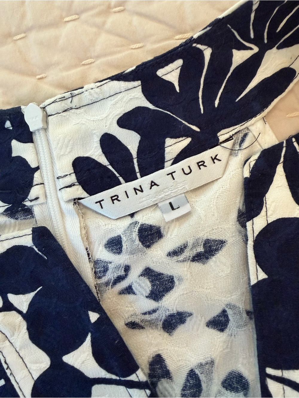Trina Turk Navy and White Floral Tassel Halter Tunic - Picture 2 of 5